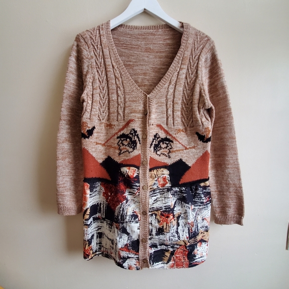 Vintage rare lightweight cardigan mixed with woven size 6 - Picture 2 of 7